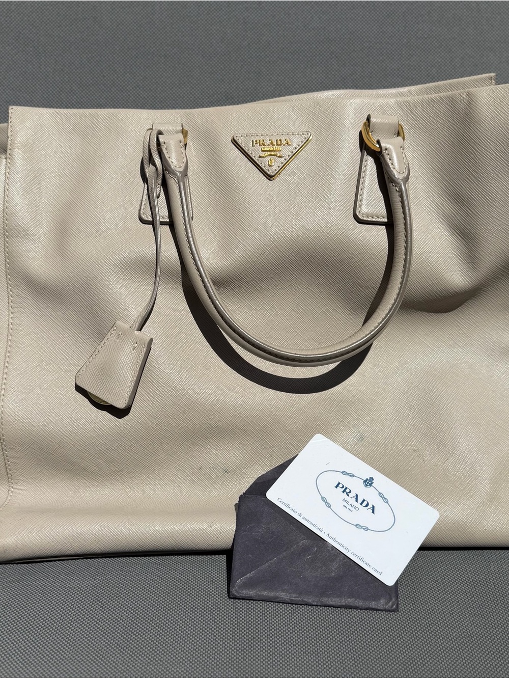 Prada Cream Saffiano Leather Tote with Gold Hardware